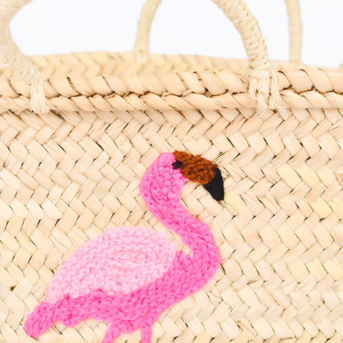 Flamingo Embroidered Basket 🦩- Tropical Handwoven Summer Tote